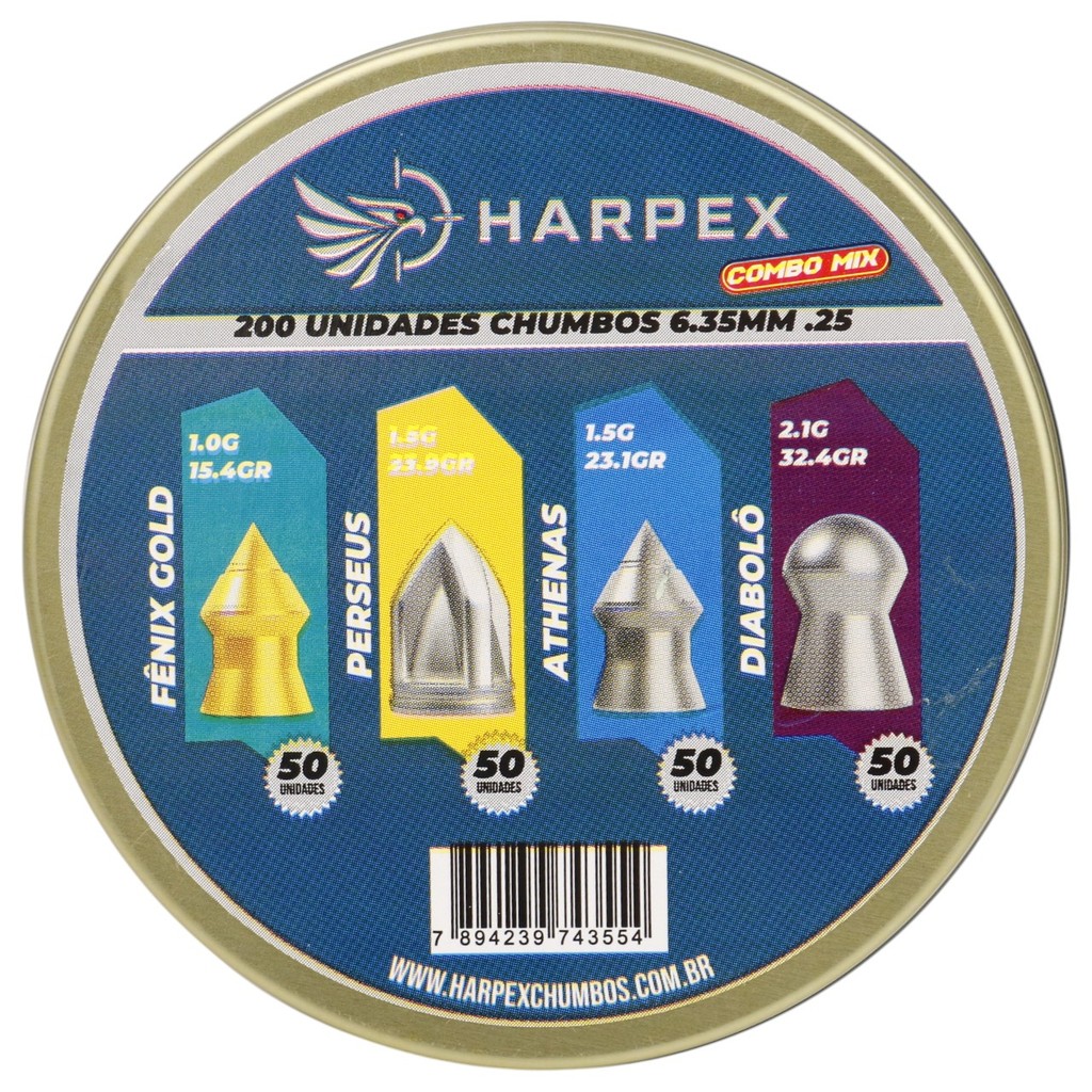 Chumbinho Harpex Combo 6.35 - Fênix Gold, Perseus, Athenas, Diabolô 6.35mm (.25) - 200un em Oferta na Shopee