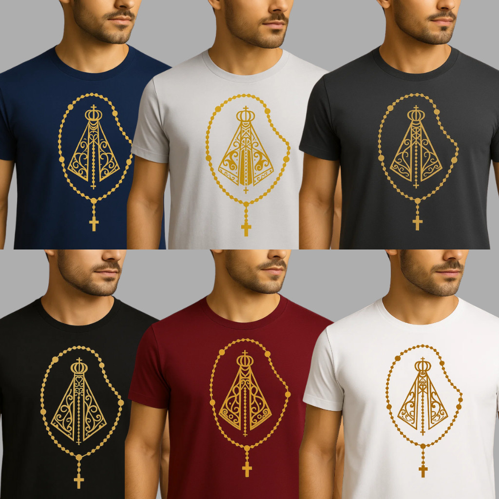 Camiseta Nossa Senhora Aparecida Terço Cristã Fé Católica Santa Santinha Padroeira do Brasil 01
