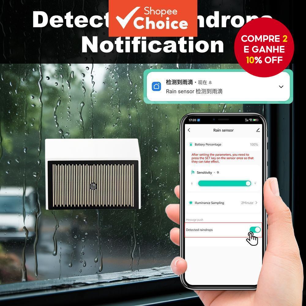  Trabalhe com o sensor de chuva inteligente Tuya Zigbee 3.0 com detector de luz solar à prova d'água IPX4 para automação