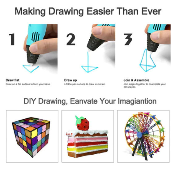 Caneta 3D Impressora Manual para Crianças e Adultos | DIY com Filamento Plástico Seguro – ANG