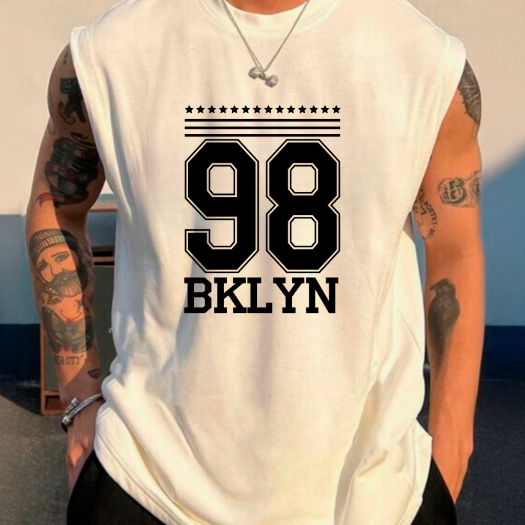 Camiseta Machão Regata Oversized BKYLN 98 Aesthetic Treino Estampada Envio Rapido