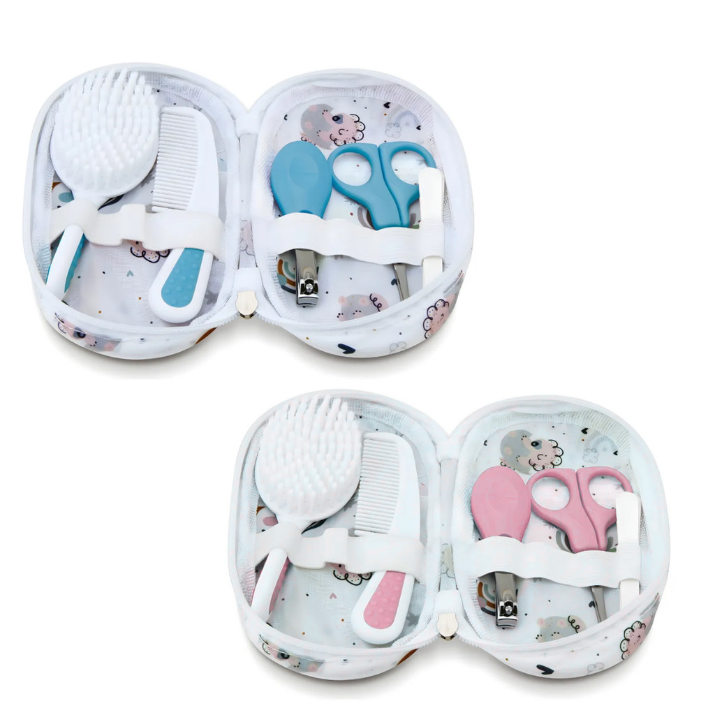 Kit 5 Peças Higiene Cuidados do Bebê com Necessaire Infantil Petita - Azul e Rosa