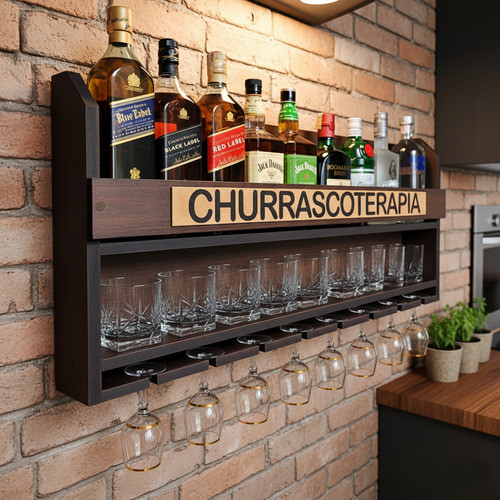 Barzinho Parede Suspenso MDF Adega Decorativa Porta Taças Bar Gourmet Para Sala Cozinha Área Gourmet