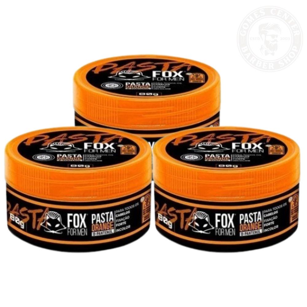 Kit 3 Pomada Modeladora Capilar FOX Orange 80g e 120g – Fixação Média com Brilho Natural