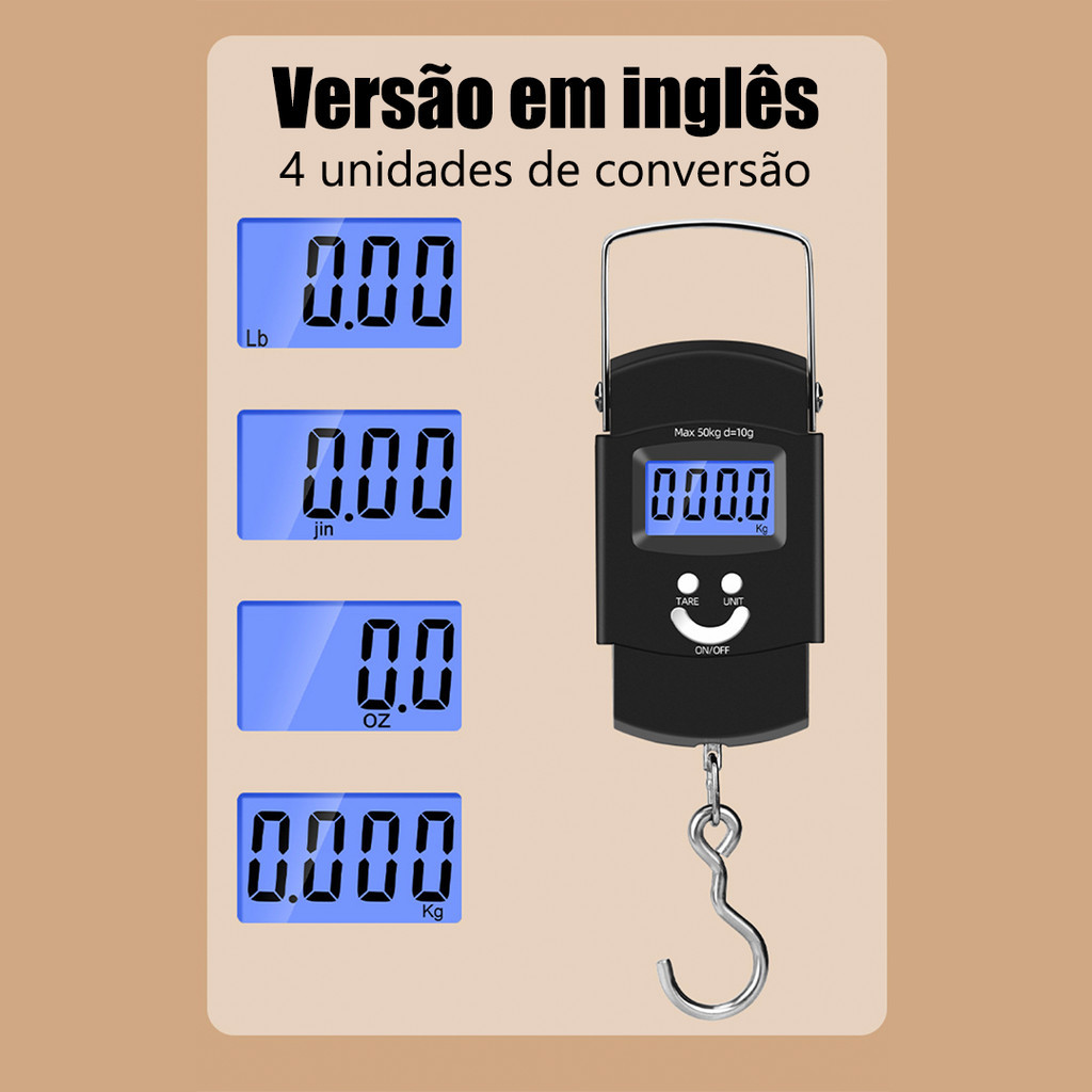 Balança de Gancho Metal Portátil Digital Mão Bolsa Mala Peixe Até 50kg em Oferta na Shopee