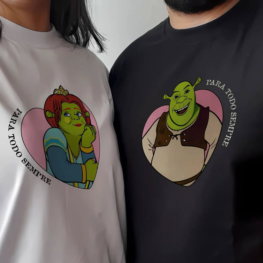 Kit de 2 Camisetas casal Shrek e Fiona Namorados conjunto Estampado Regular e Plus Size em Oferta na Shopee