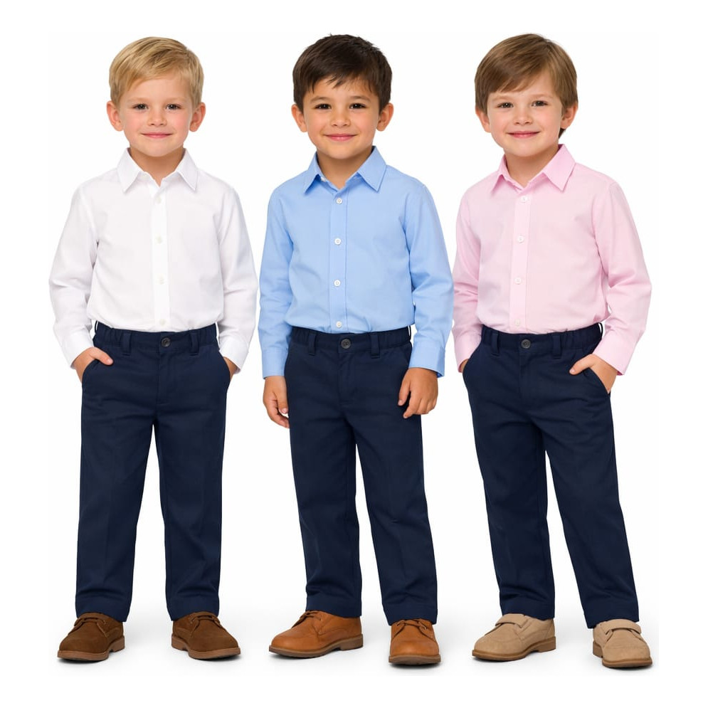 Conjunto Camisa Social Infantil Manga Longa Calça Azul Marinho