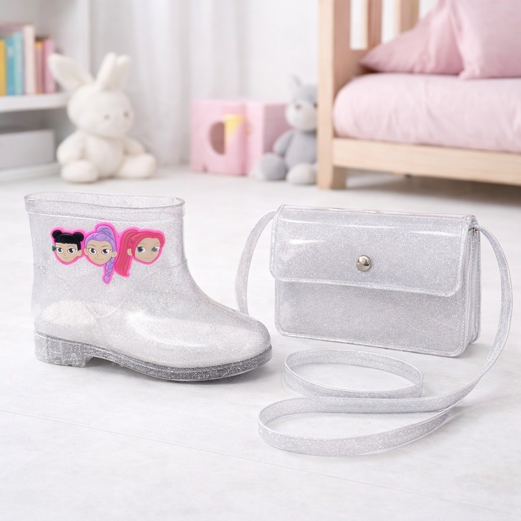 Kit Galocha e Bolsa Infantil Feminina Menina Colorida Estilosa Leve Confortável Bolsinha Glitter