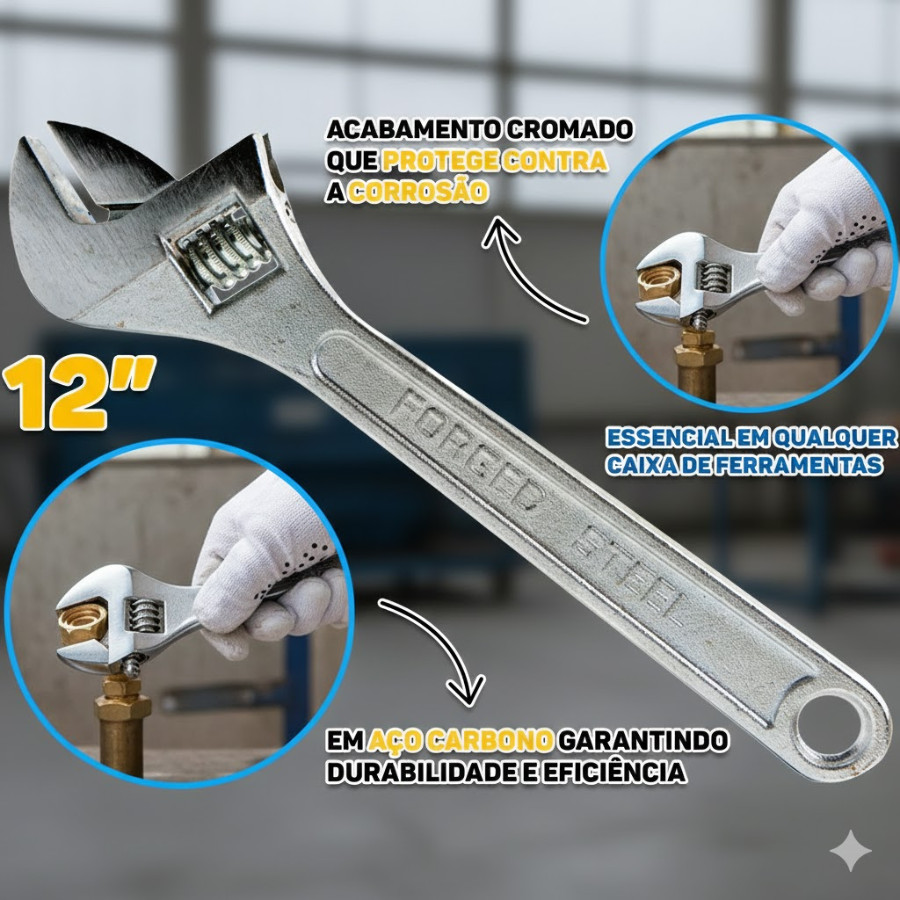 Chave Ajustável Inglesa 10/12 Polegadas 250mm/300mm Aço Universal
