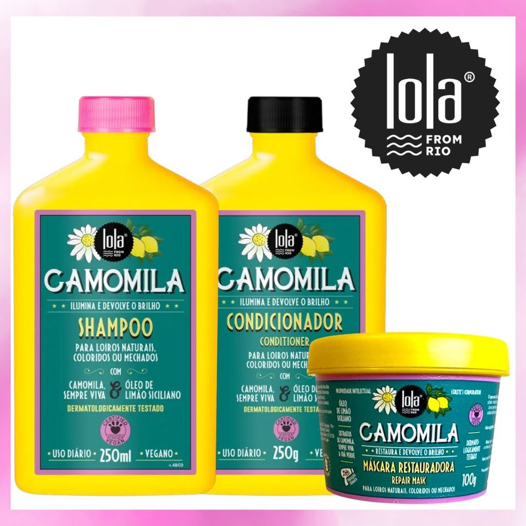 Kit Camomila Shampoo 250ml + Condicionador 250ml Máscara 100g  - Lola Cosmetics em Oferta na Shopee