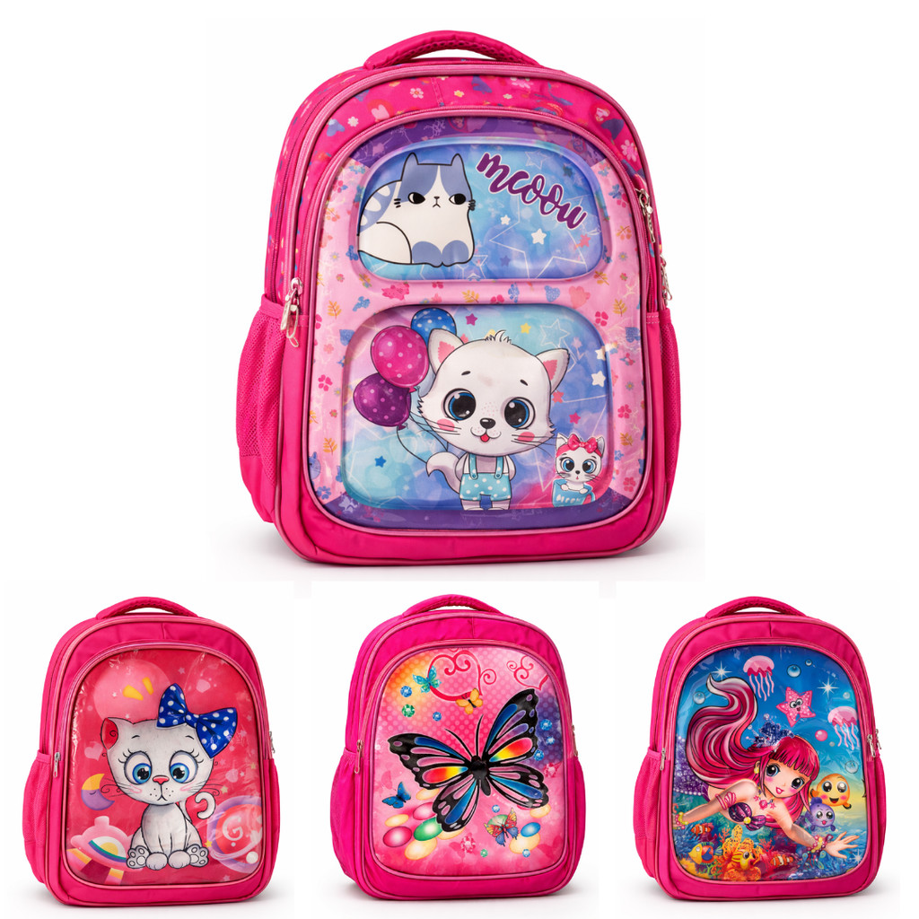 Mochila Infantil 3D Capa Dura 2 Bolsos Menina Escolar e Passeio