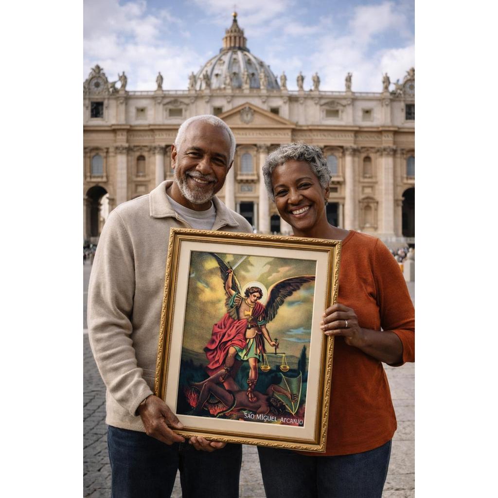 Quadro São Miguel Arcanjo Moldura 50x40 Decoração Católica