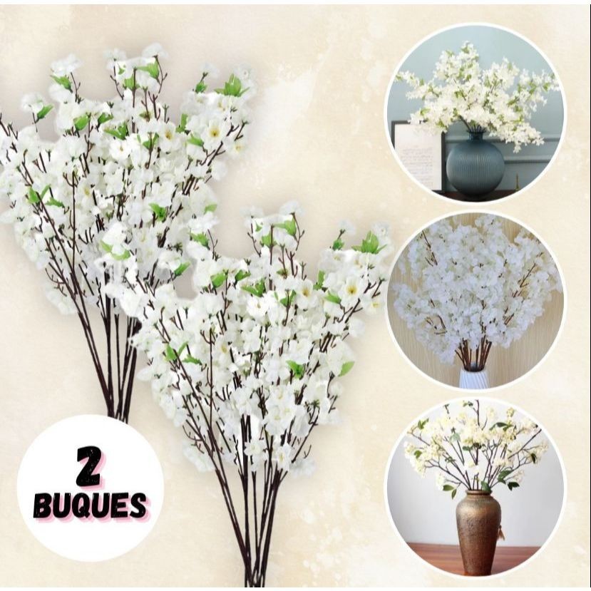 2 Buque Flor Cerejeira BRANCO Artificial 6 Galhos Grande Decoração 63 florzinhas Enfeite em Oferta na Shopee