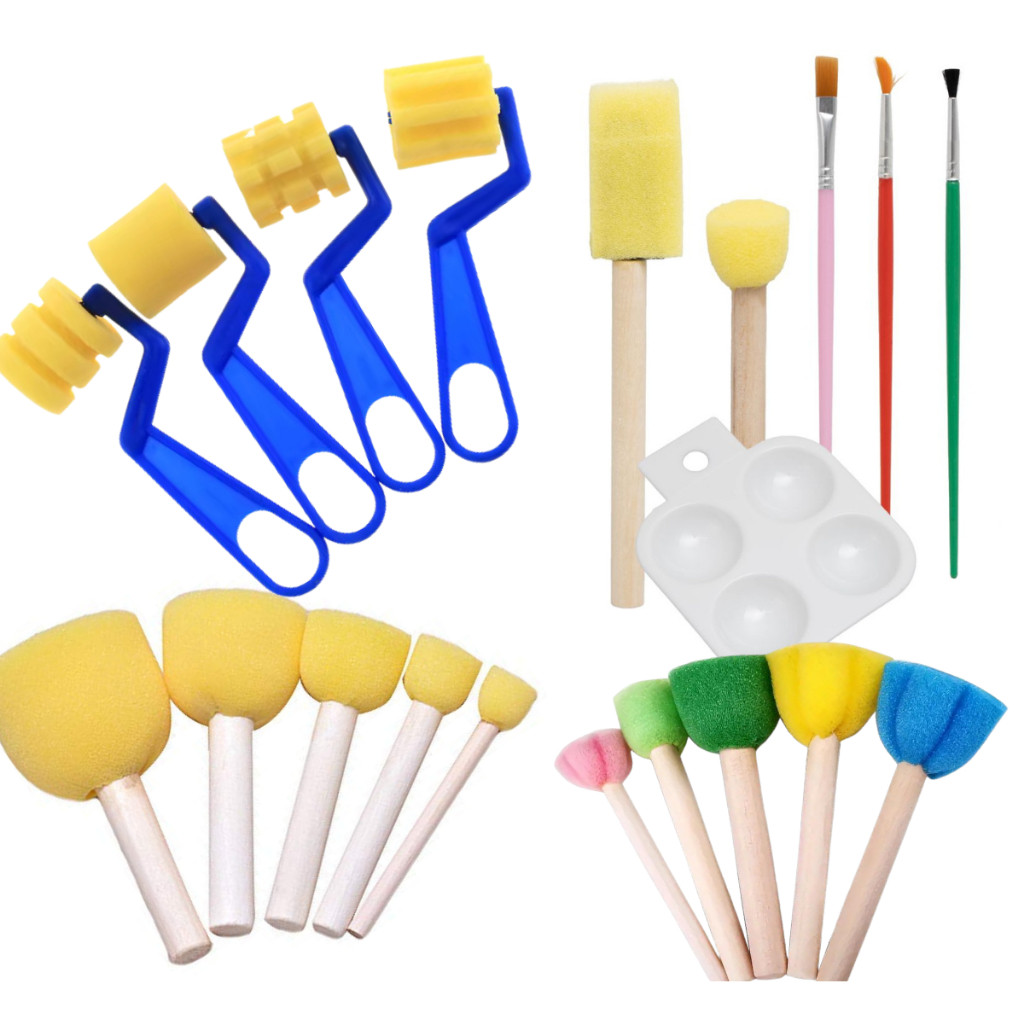 Kit de Pintura 20 Peças com Pincéis Batedores, Paleta e Rolo para Artesanato e Atividade Sensorial em Oferta na Shopee