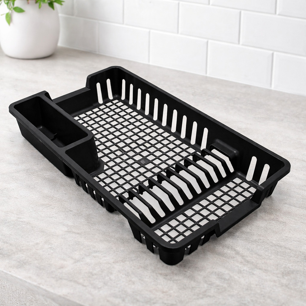 Escorredor de Louças Plástico Preto 12 Pratos com Porta Talheres Organizador Cozinha Prático Arqplast Plasmarc