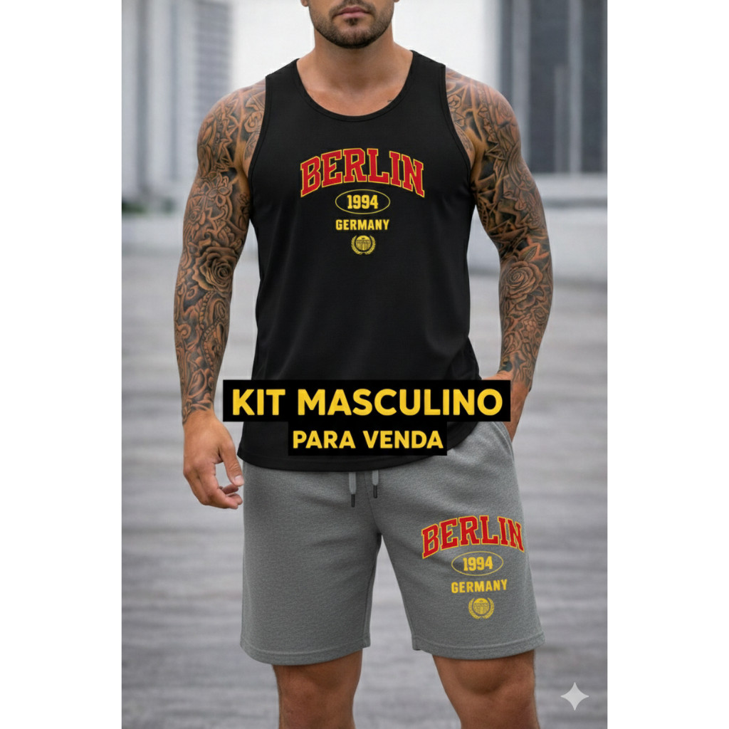 Kit Conjunto Berlin Camisa Regata e Bermuda Moletom PREMIUM Confortável Lançamento Toque Macio Envio Imediato