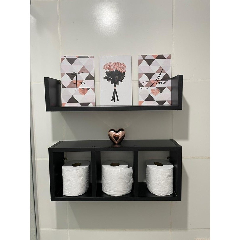 Conjunto Nicho + Prateleira 2 Peças Porta Papel Higiênico Para Banheiro Decorativo