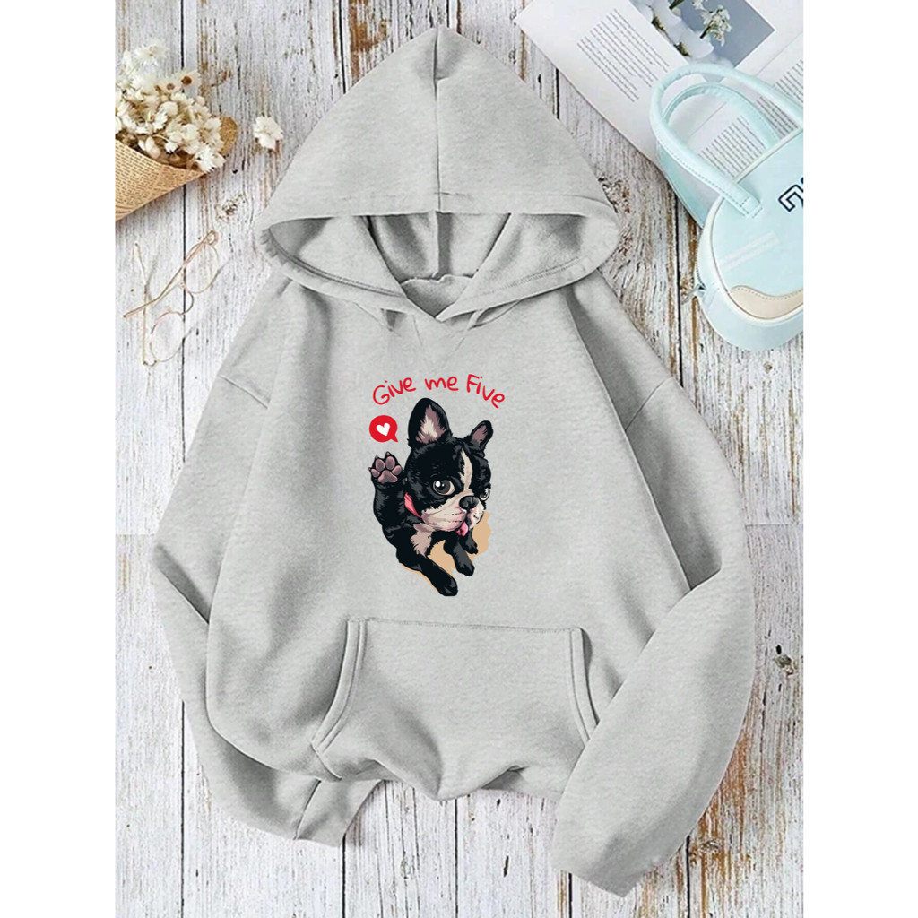 Blusa de Frio Moletom Casaco Capote Feminino Capuz Bolso Canguru Cachorro Pug