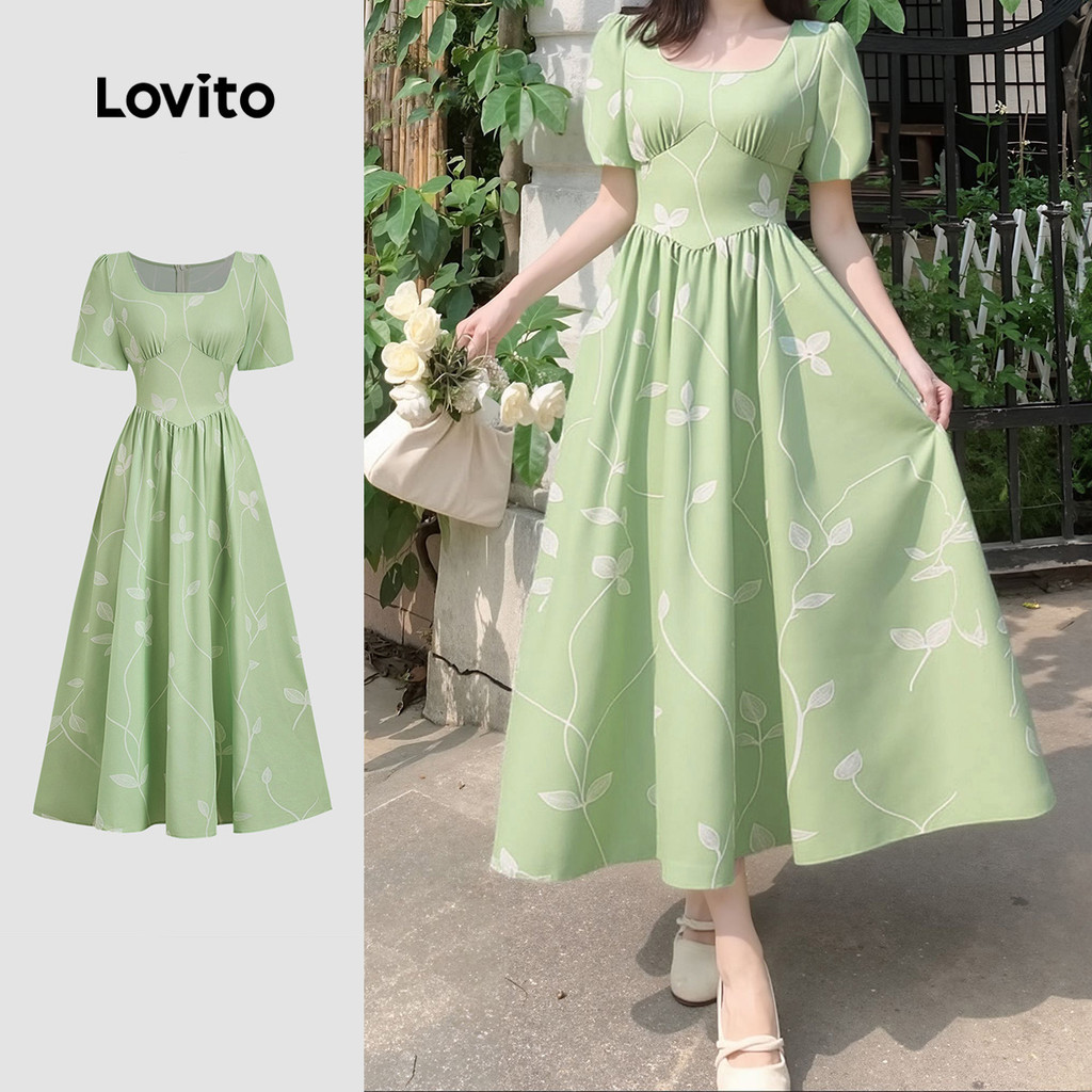 Lovito  Vestido Casual com Zíper Corpete Primavera/verão Verde para Mulheres. L172LD1323 em Oferta na Shopee
