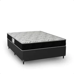 Cama Box Casal + Colchão D33 One Face - Couro Preto