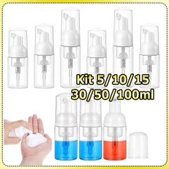 Kit 5/10/15 Dispensador de sabonete em espuma de plástico recarregável mini frasco transparente com bomba de espuma