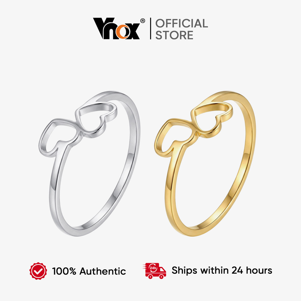 Vnox Aço Inoxidável Simples Bonito Amor Coração Clássico Empilhamento Banda Declaração Anel De Promessa De Casamento Par