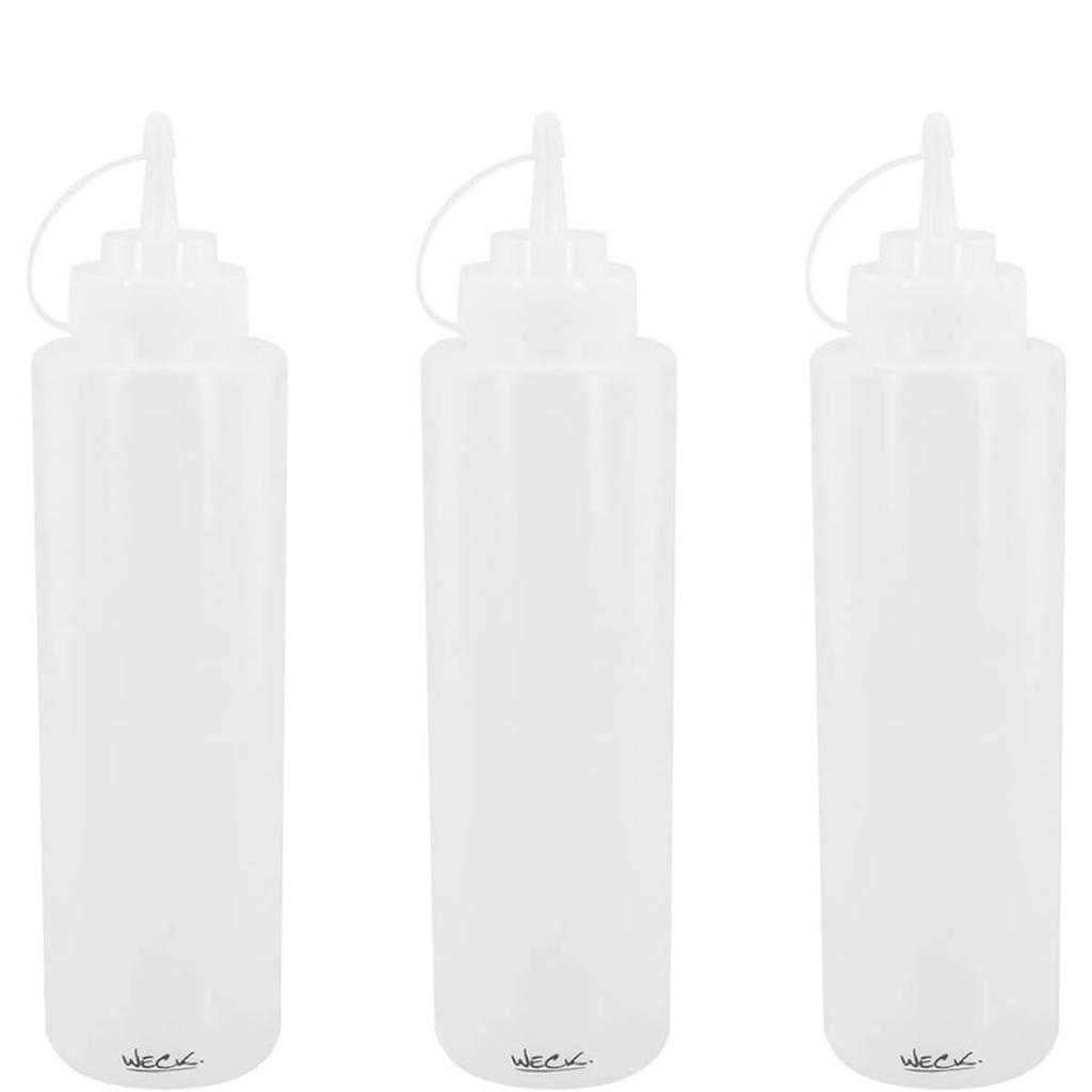 Kit 3 Bisnaga Flexível Transparente 800ml Bartender Licor Leite Condensado Xarope