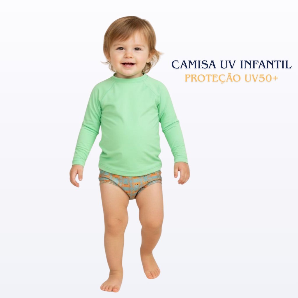 Conjunto Sunga Boxer Infantil Com Blusa Térmica Proteção UV 50+ Menino Moda Praia Piscina