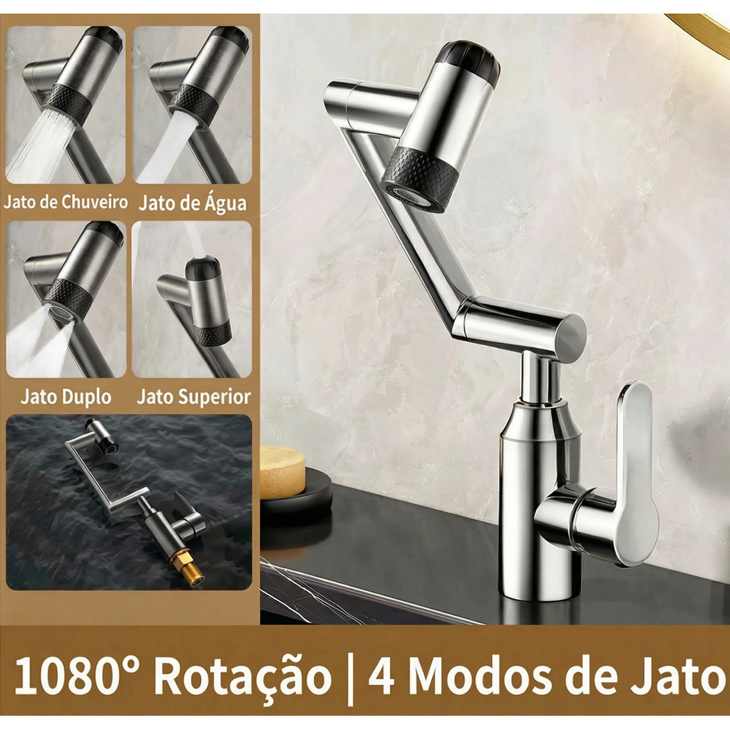 1080° Torneira gourmet 4 modos Para banheiro Cozinha Chuveiro À Prova De Respingos com Aerador em Oferta na Shopee
