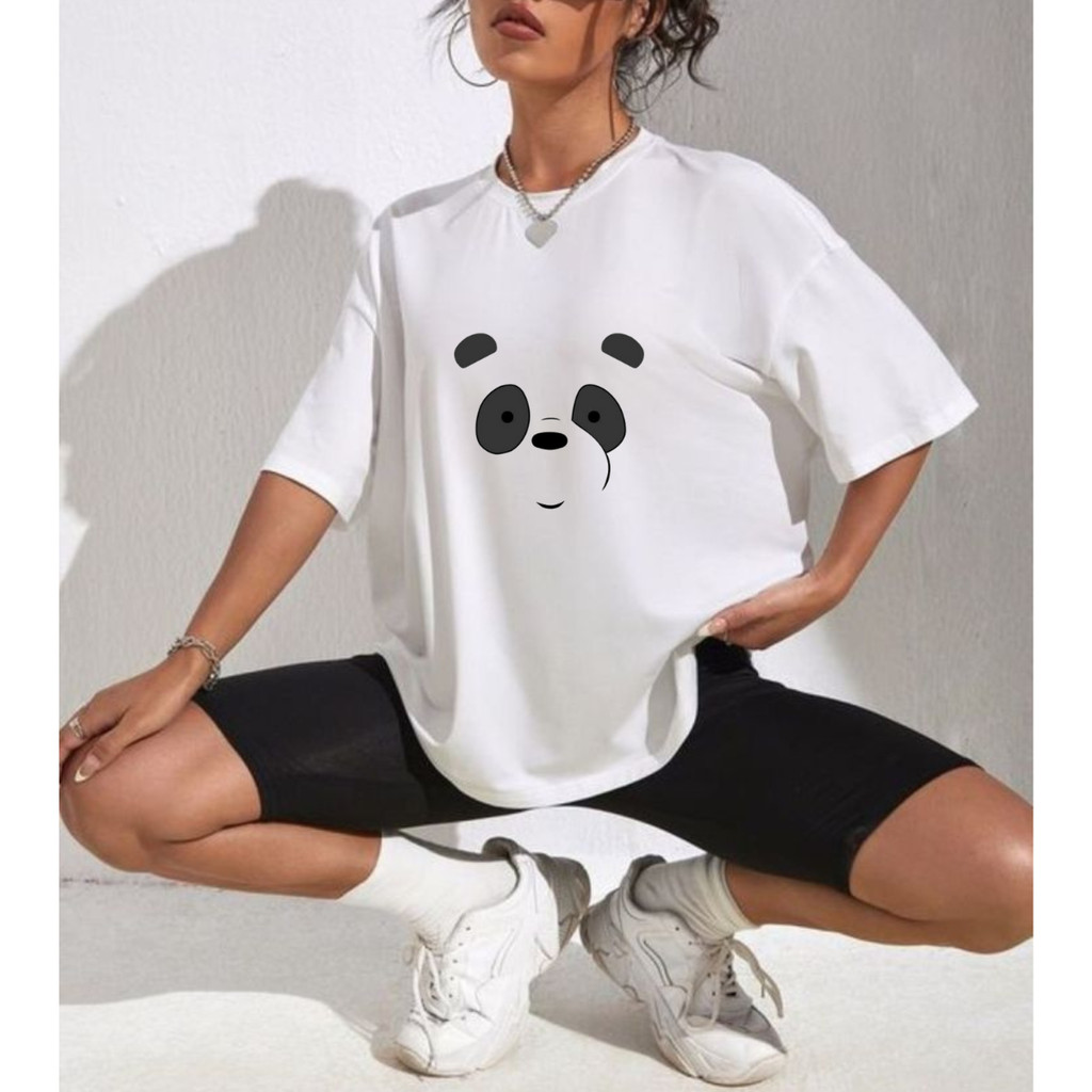 Camiseta Camisa Panda Cartoon Branca Moda Casual