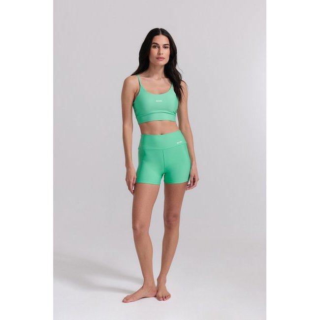 Conjunto Feminino Fitness Short + Top Mint Verde Proteção UV50+  Alta Compressão Zero Transparência.