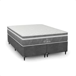 Cama Box Casal Bipartido Cinza + Colchão Paris Molas Cinza