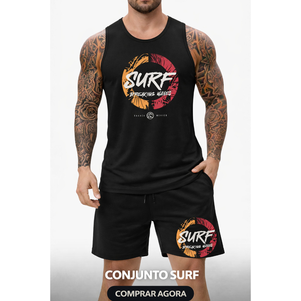 Kit Conjunto Lançamento Surf Fio 30.1 Regata e Bermuda Moletom PREMIUM Confortável Lançamento Toque Macio Envio Imediato