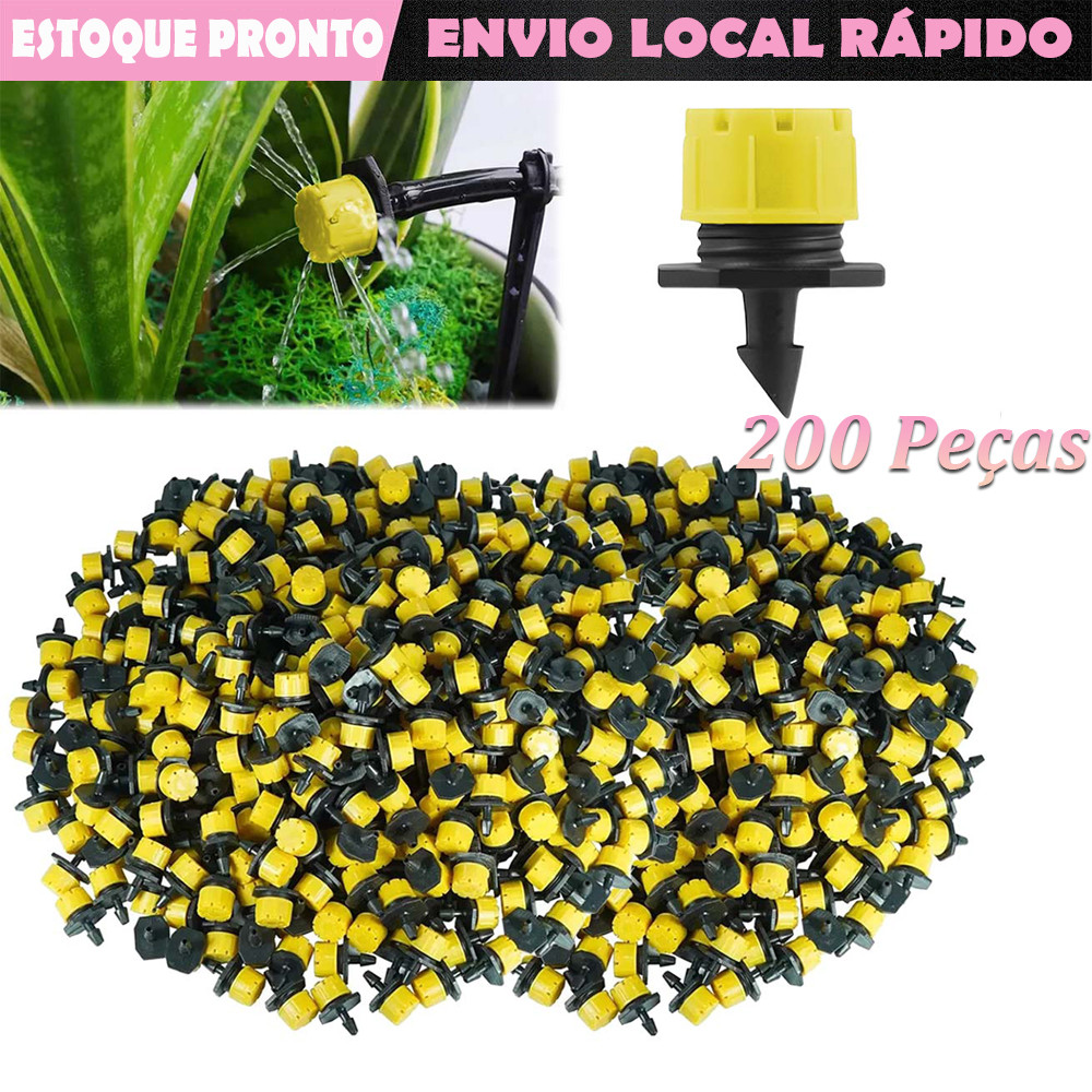 200pçs Amarelo de 8 furos 1/4'' micro gotejamento ajustável irrigação por gotejamento emissores aspersores gotejadores