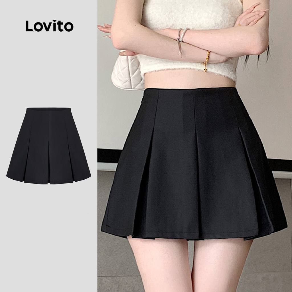 Lovito Saia Casual Lisa Plissada Verão/primavera Para Mulheres L116MD176 em Oferta na Shopee