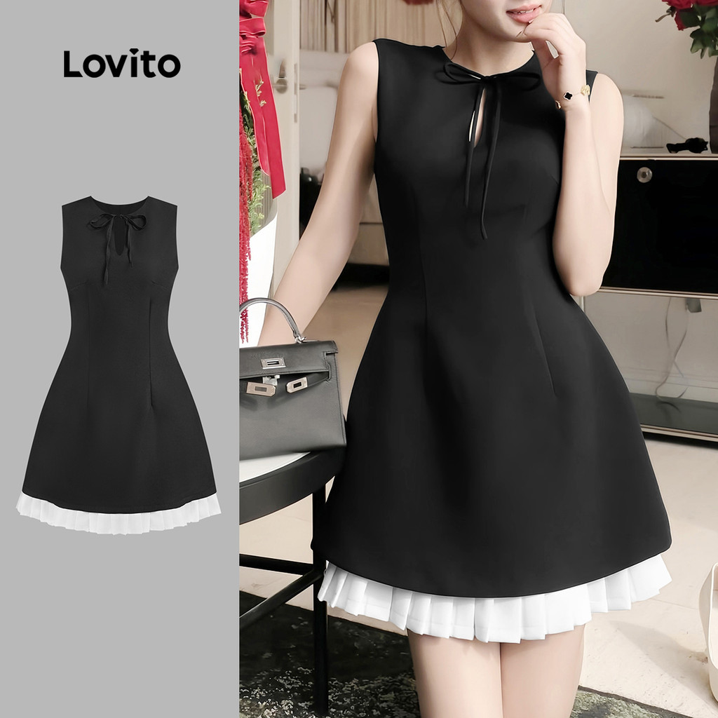 Lovito Vestido Elegante Recortado Com Costura Em Tecido Vestido De Verão/Primavera Para Mulheres L129ED028 em Oferta na Shopee