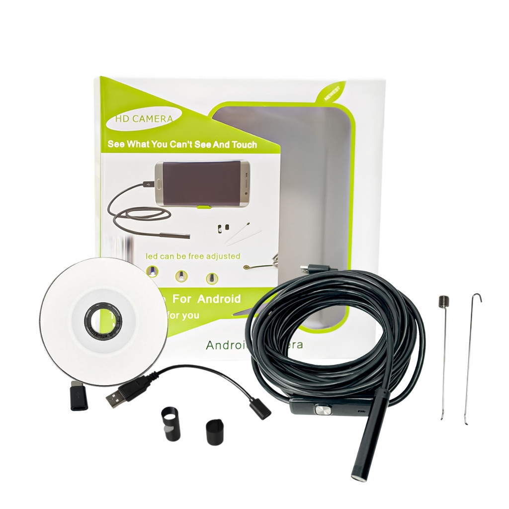 Câmera Endoscópica Usb 7mm 2m Borescope Com 6 Leds Ajustávei Preto