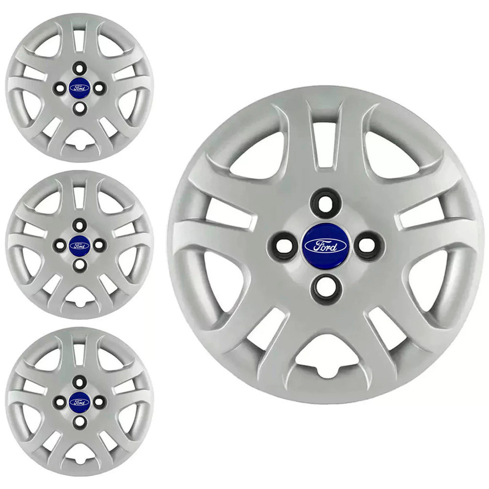 Jogo 4 Calota Aro 14 Ford Fiesta Sedan 2011 2012 2013 Ka Courier C/ Emblema Azul