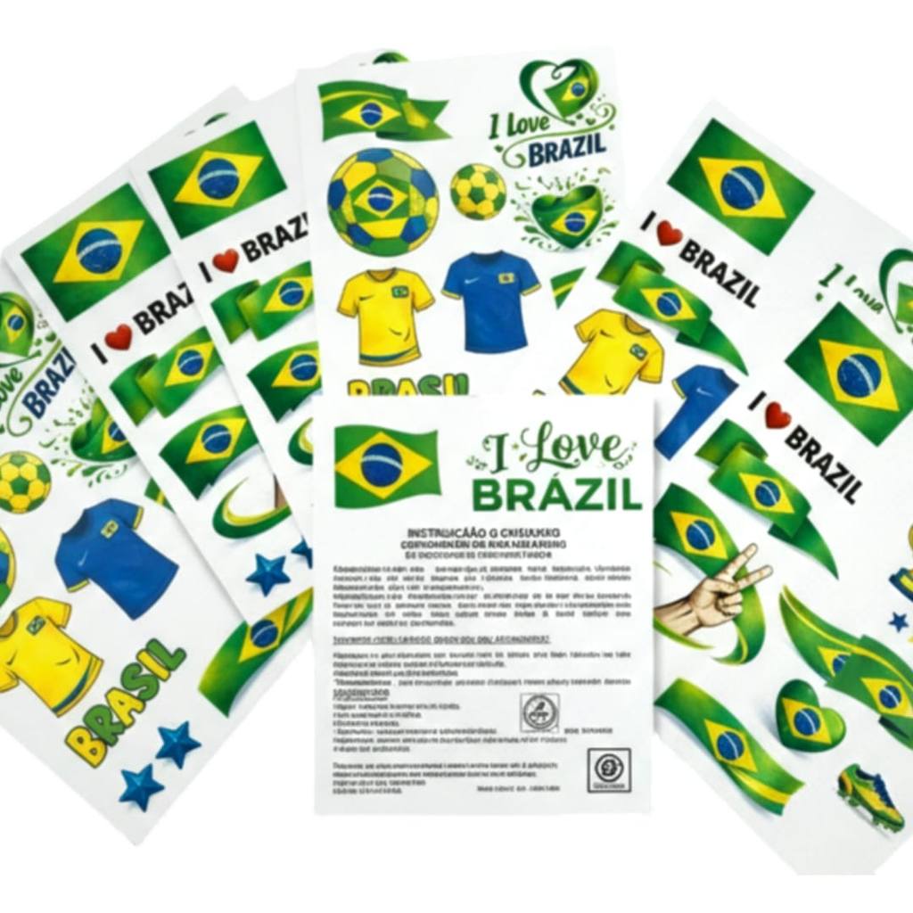 Tatuagem Temporária BRASIL Futebol Torcida COPA para Festas - kit Infantil e Adulto, corporal e facial