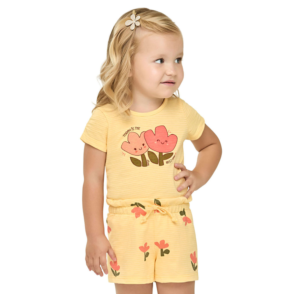 Conjunto Infantil Menina Flamê Floral Elian Amarelo