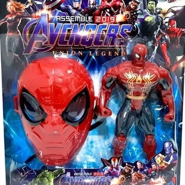 Kit Boneco + Mascara Homem Aranha Super Heróis Vingadores Figura de Ação 22 cm Articulável Spider Man Avengers