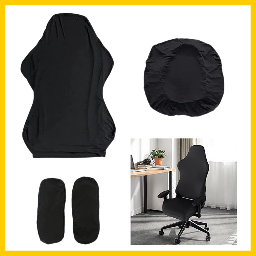 Capa para cadeira de computador preta elástica kit 4 peças, para cadeira gamer, capas para braços, encosto e assento