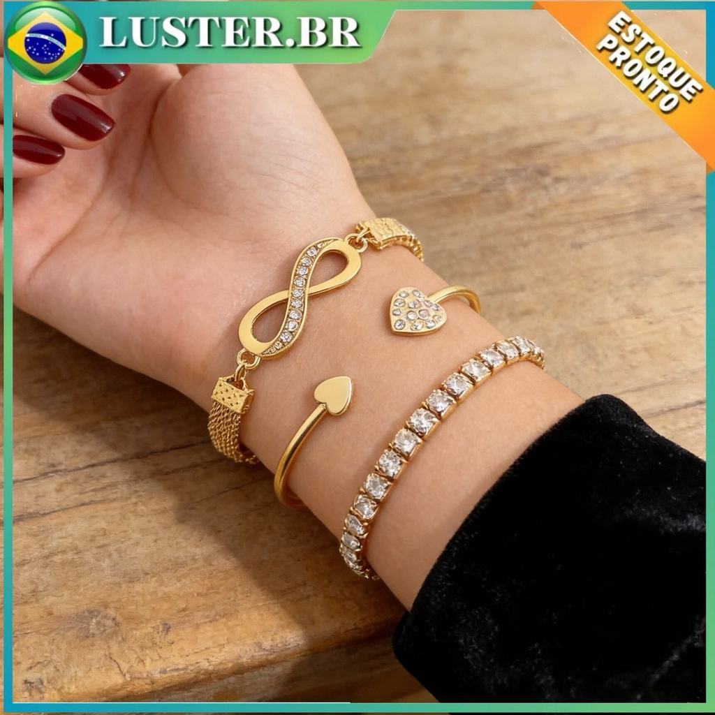 3 Pçs Conjunto Pulseira Vintage Banhada A Ouro Com Símbolo Do Infinito Joias Femininas