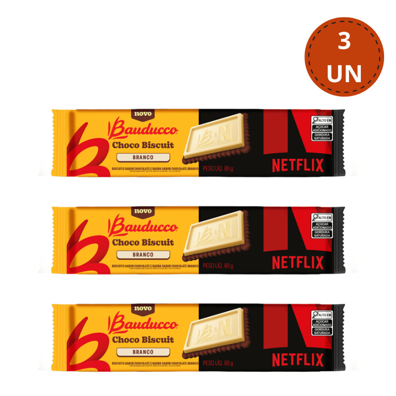 Biscoito Chocolate Branco Netflix Bauducco Choco Biscuit Pacote 80g. em Oferta na Shopee