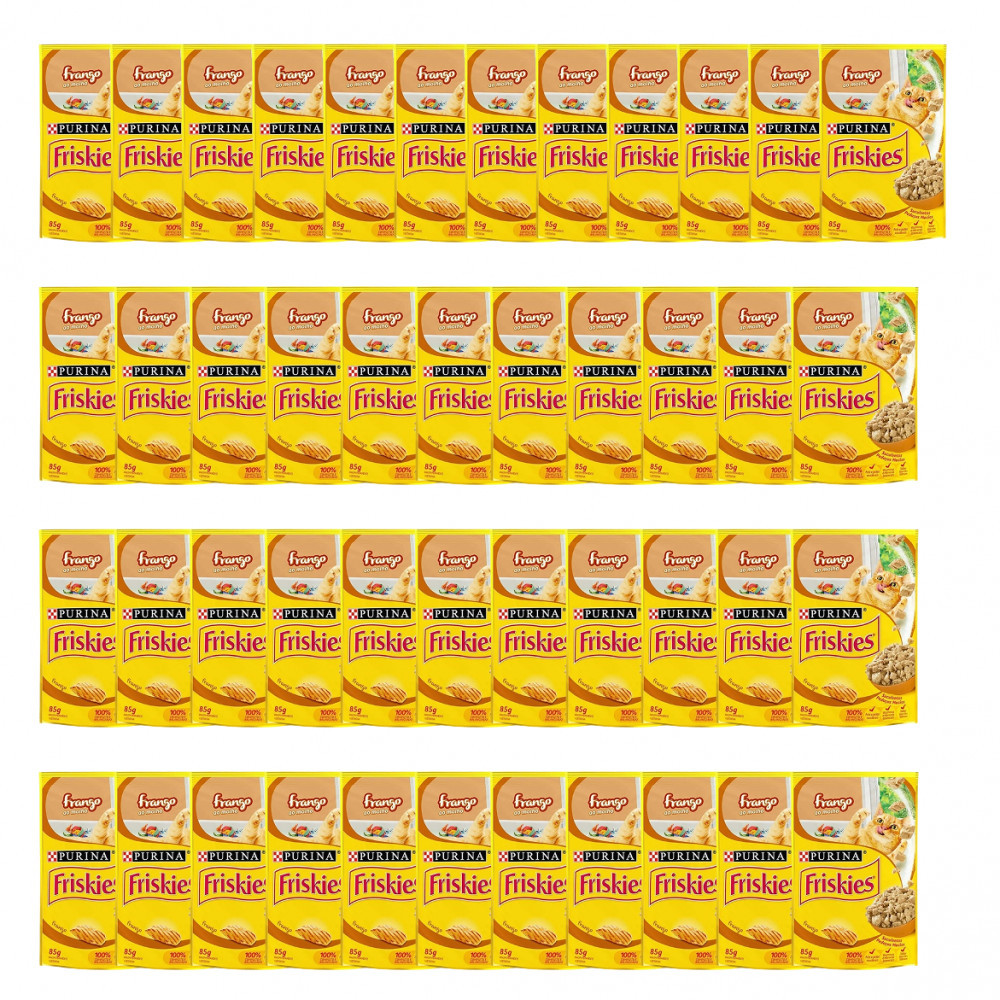 Pack Nestlé Purina Friskies Ração Úmida Para Gatos Adultos Frango Ao Molho com 45 Sachês 85g