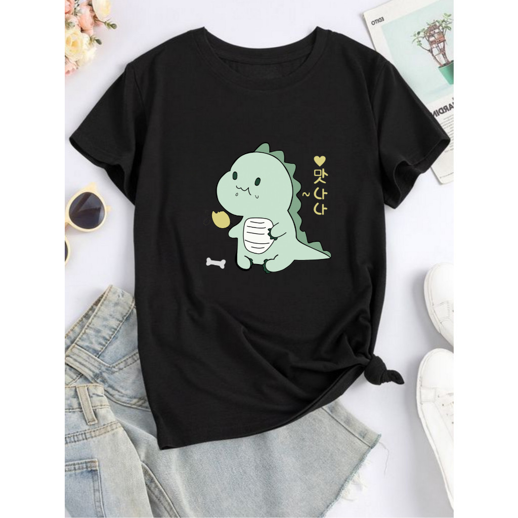 Camiseta Unissex em Algodão LINDA Camiseta Com Estampa Dinossauro Fofo Camisa Masculina Roupa Feminina T-Shirt Baby Look