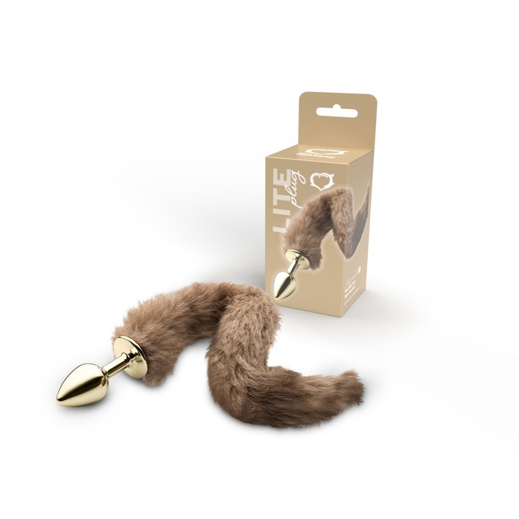 Plug Anal "P" Dourado com Rabo de Pelúcia -  5,7 x 2,6 cm