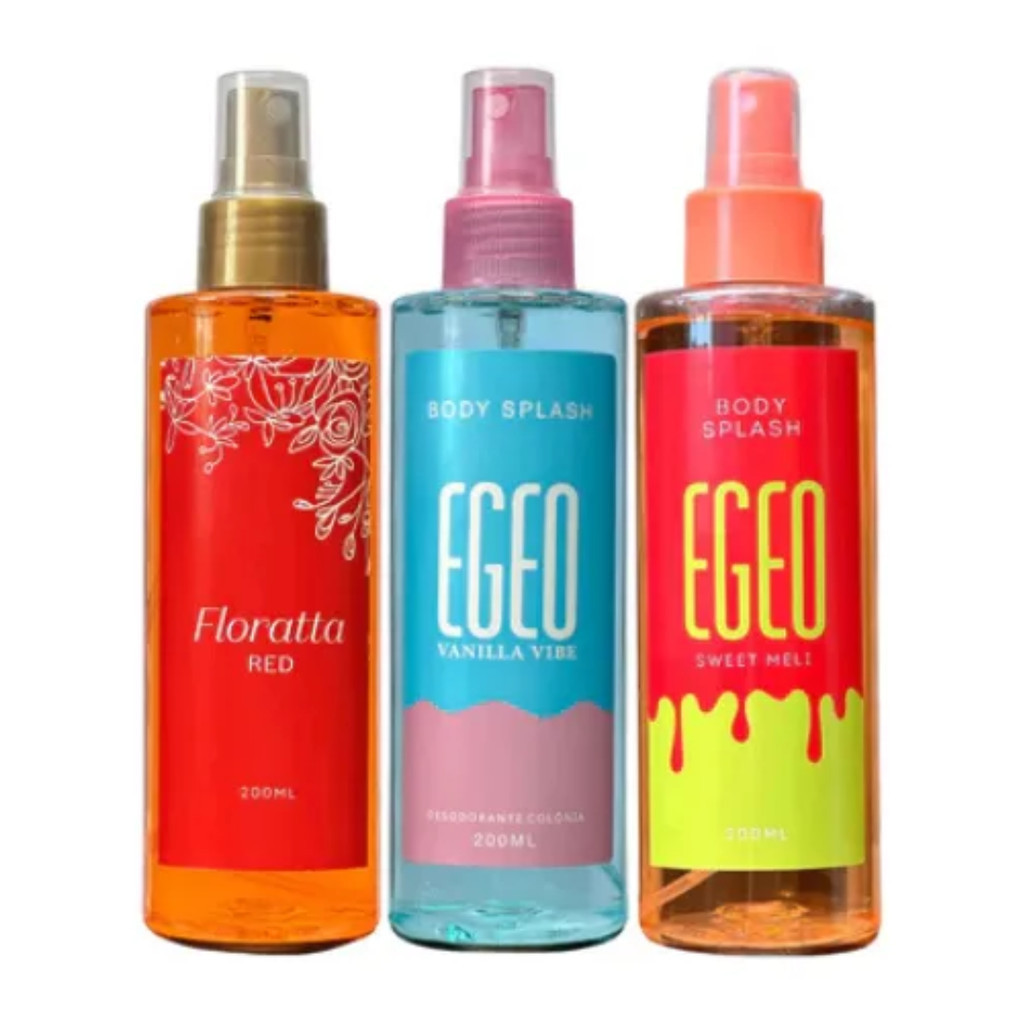 Kit com 3 Body Splash: Egeo Vanilla Vibe, Egeo Melancia e Floratta Red – 200ml Cada