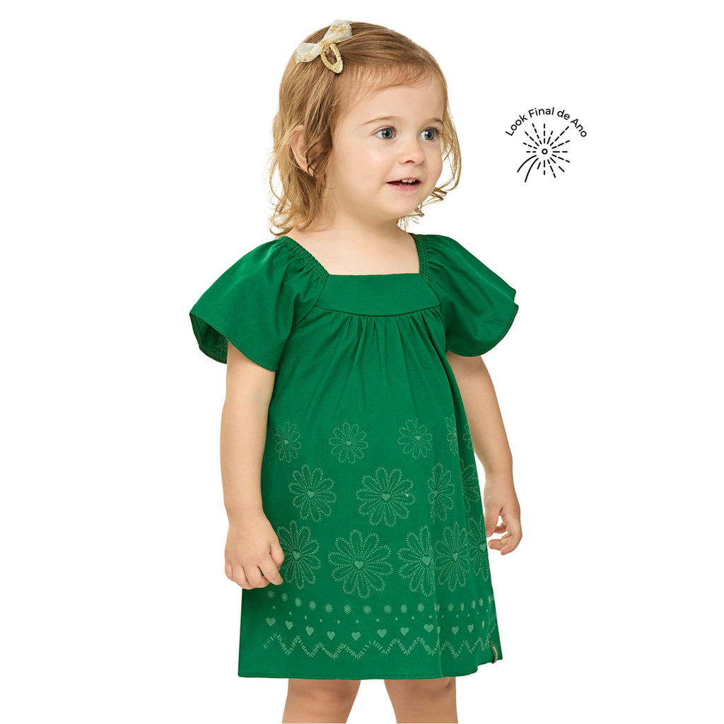 Vestido Amplo Bebê Menina Floral Elian Verde