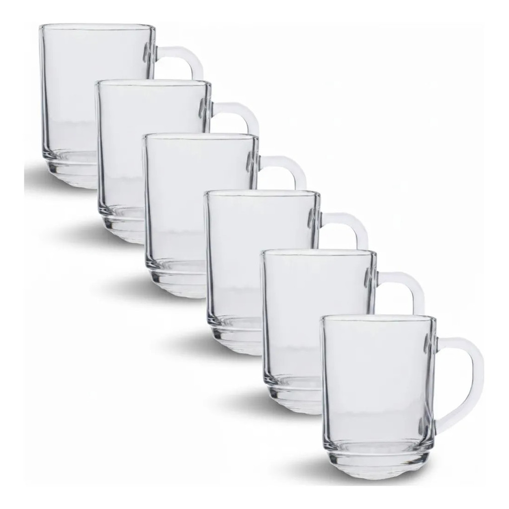Jogo 6 Canecas de Vidro Transparente 250ml Kit Xícaras para Café Chá Cappuccino Chocolate Quente Design Clean Premium